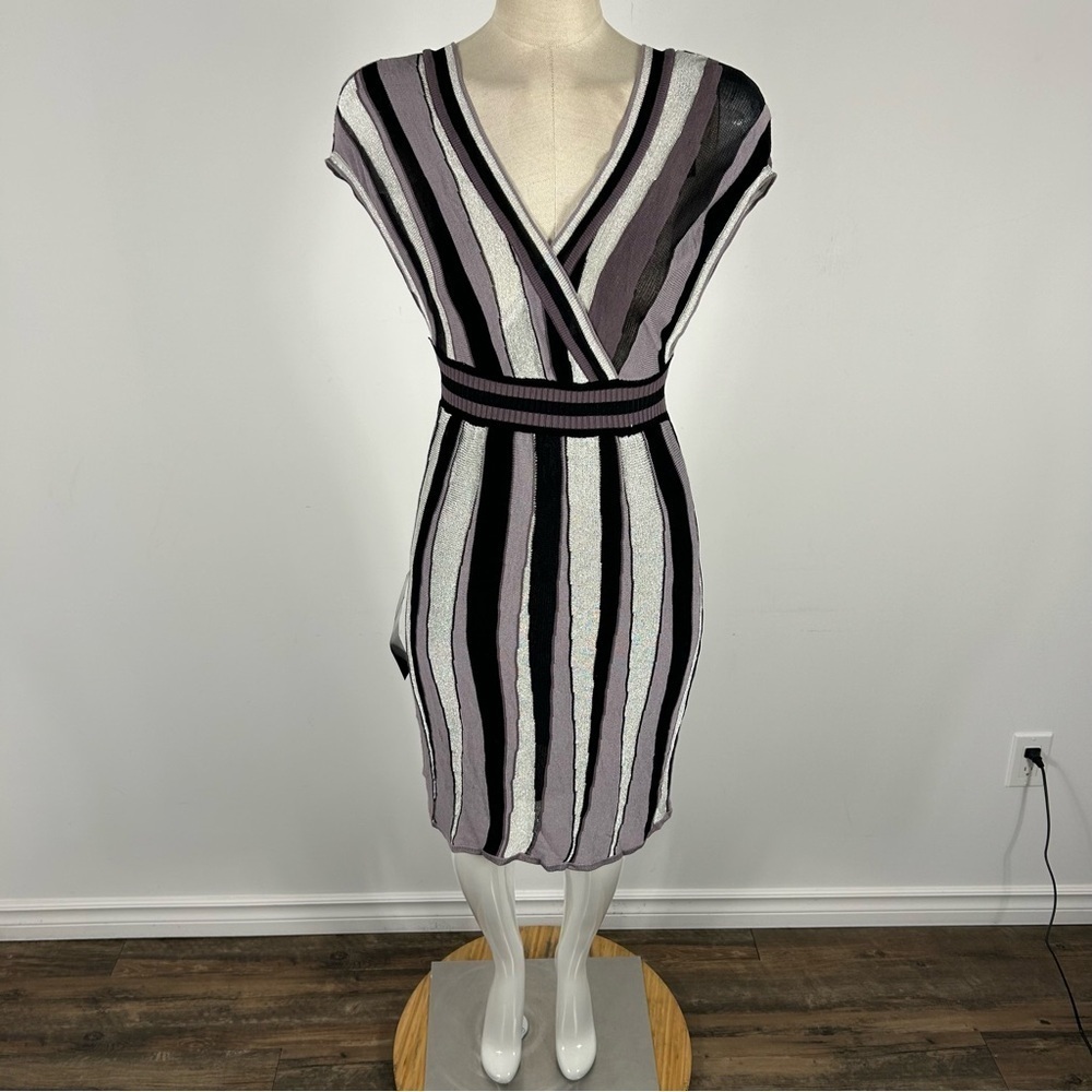 NWT Bebe Striped V-Neck Dress in Black and White XS